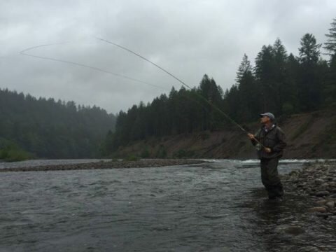 TFO Ambassador Thom Thornton casting an earlier prototype of the BVK Spey on the Sandy River in Oregon. Photo courtesy of Thom Thornton.